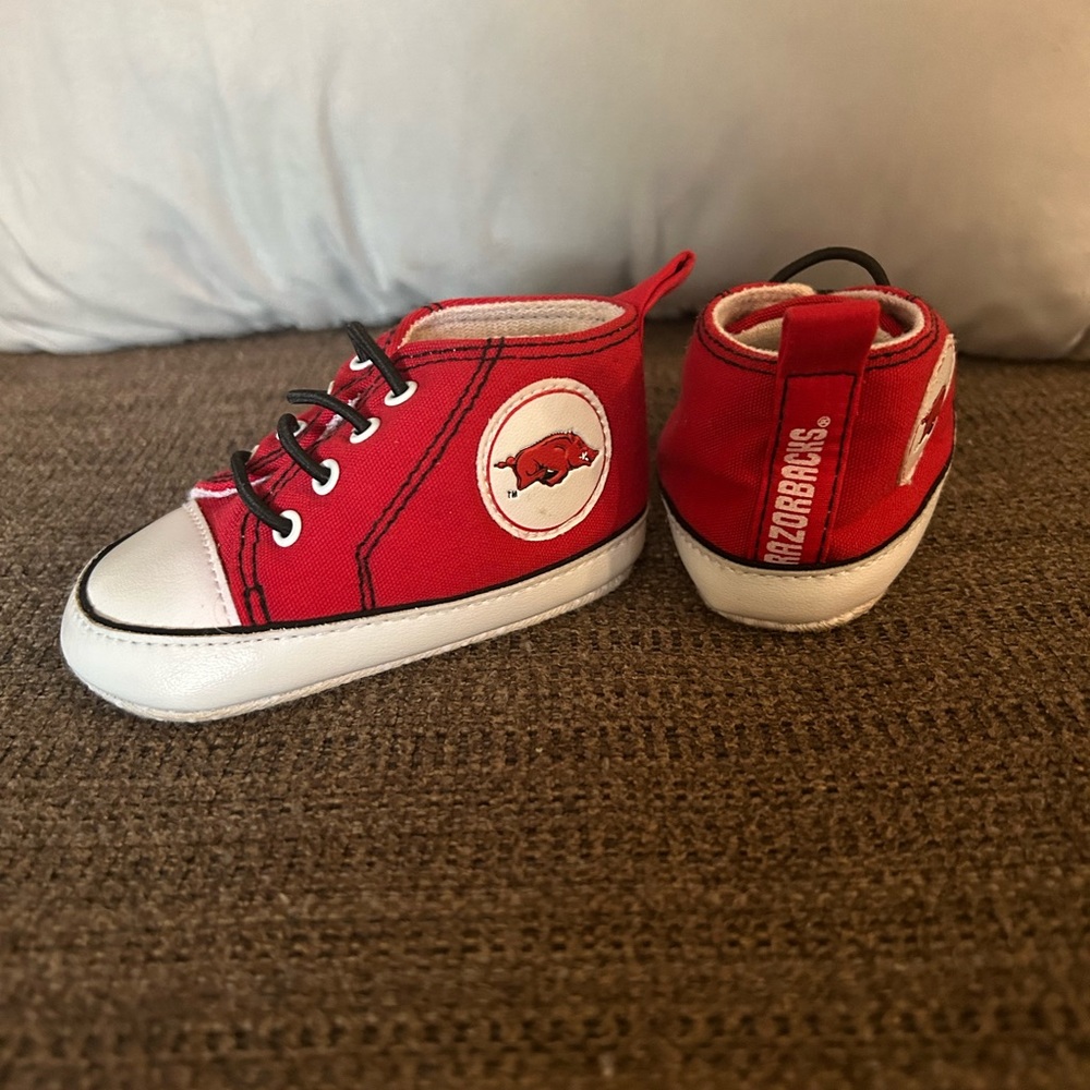 University of Arkansas razor back baby sneakers